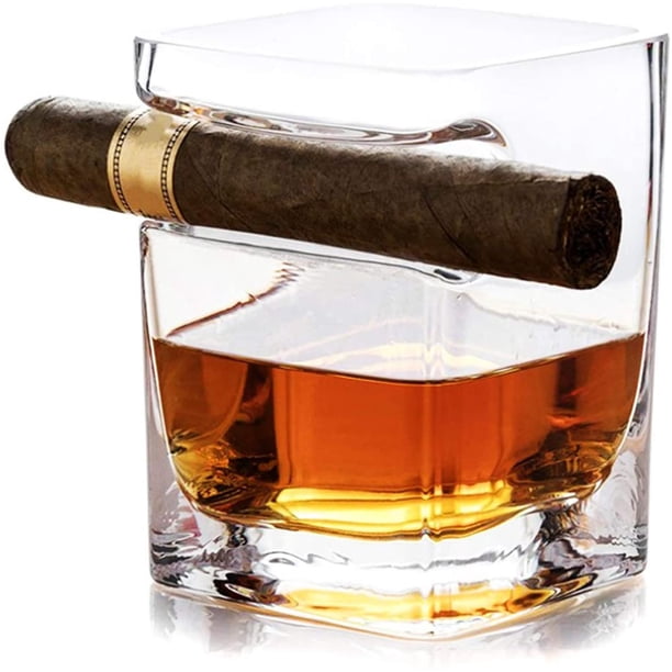 Copa de vino de copa de whisky para cigarros, copa de whisky vintage con soporte/soporte para cigarros con muescas, copa de cristal, regalo Premium para el Día del Padre Adepaton WL-00644