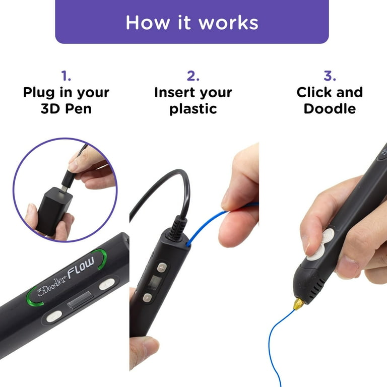 3Doodler Flow 3D Printing Pen, Black, with Free Refill Filaments