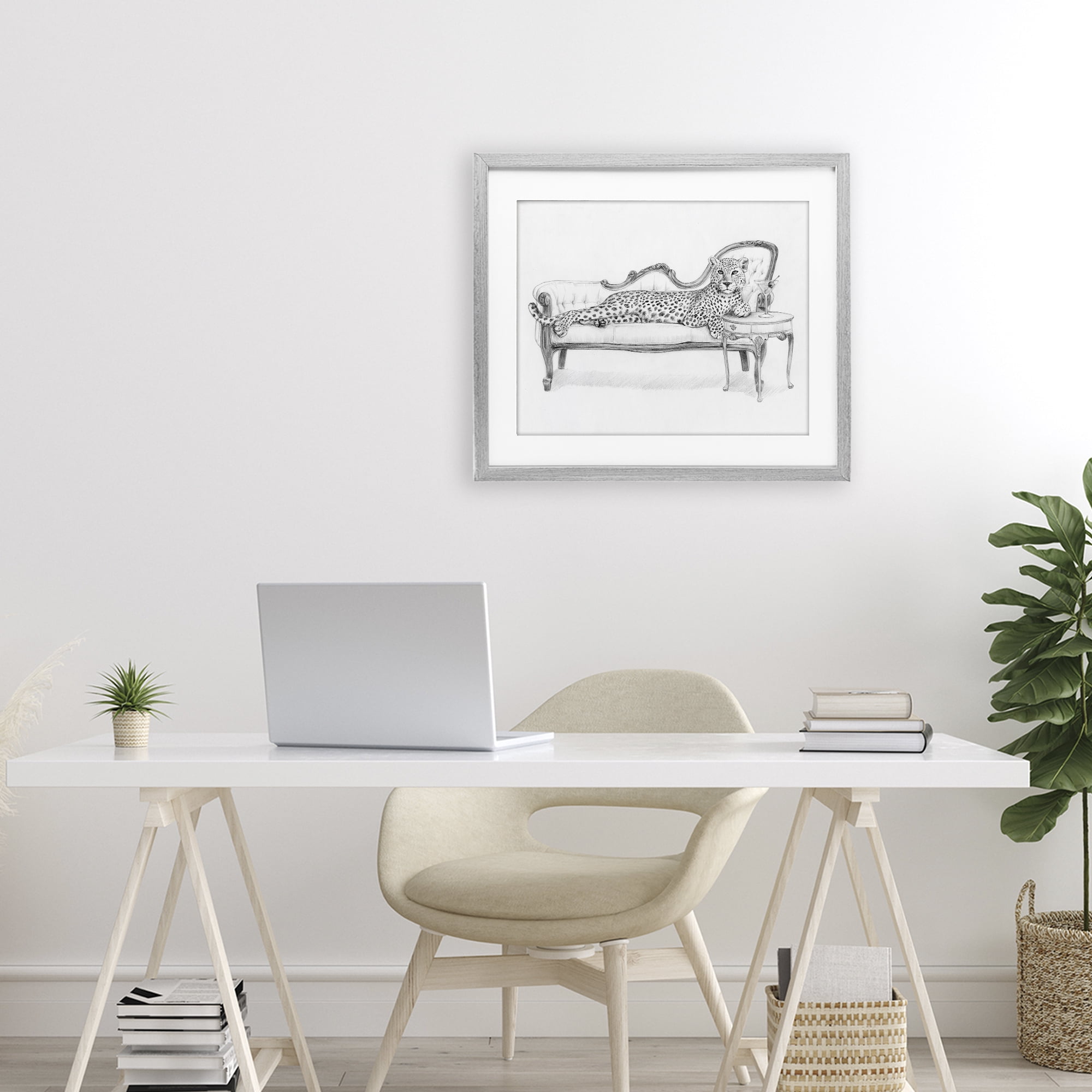 Stupell Industries Lounging Beast Cheetah Gray Framed Print Under Glass, design by Victoria Barnes
