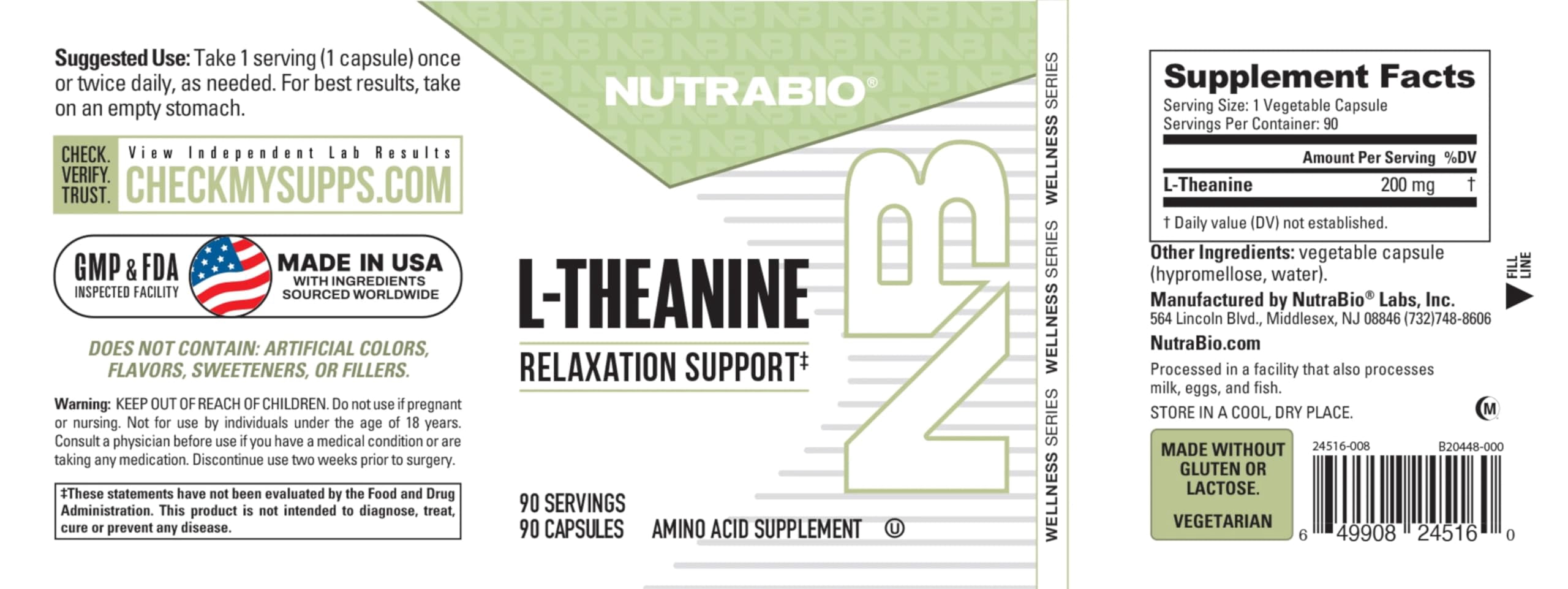 NutraBio L-Theanine Supplement, 200mg - May Help Promote and Support Relaxation, 90 Capsules