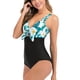 thumbnail image 3 of Traje de baño de una pieza para mujer, moda y ajuste delgado, cuello en V, nudo torcido en el pecho, traje de baño para mujer para nadar en la playa, hojas verdes sobre fondo blanco XXL, 3 of 7