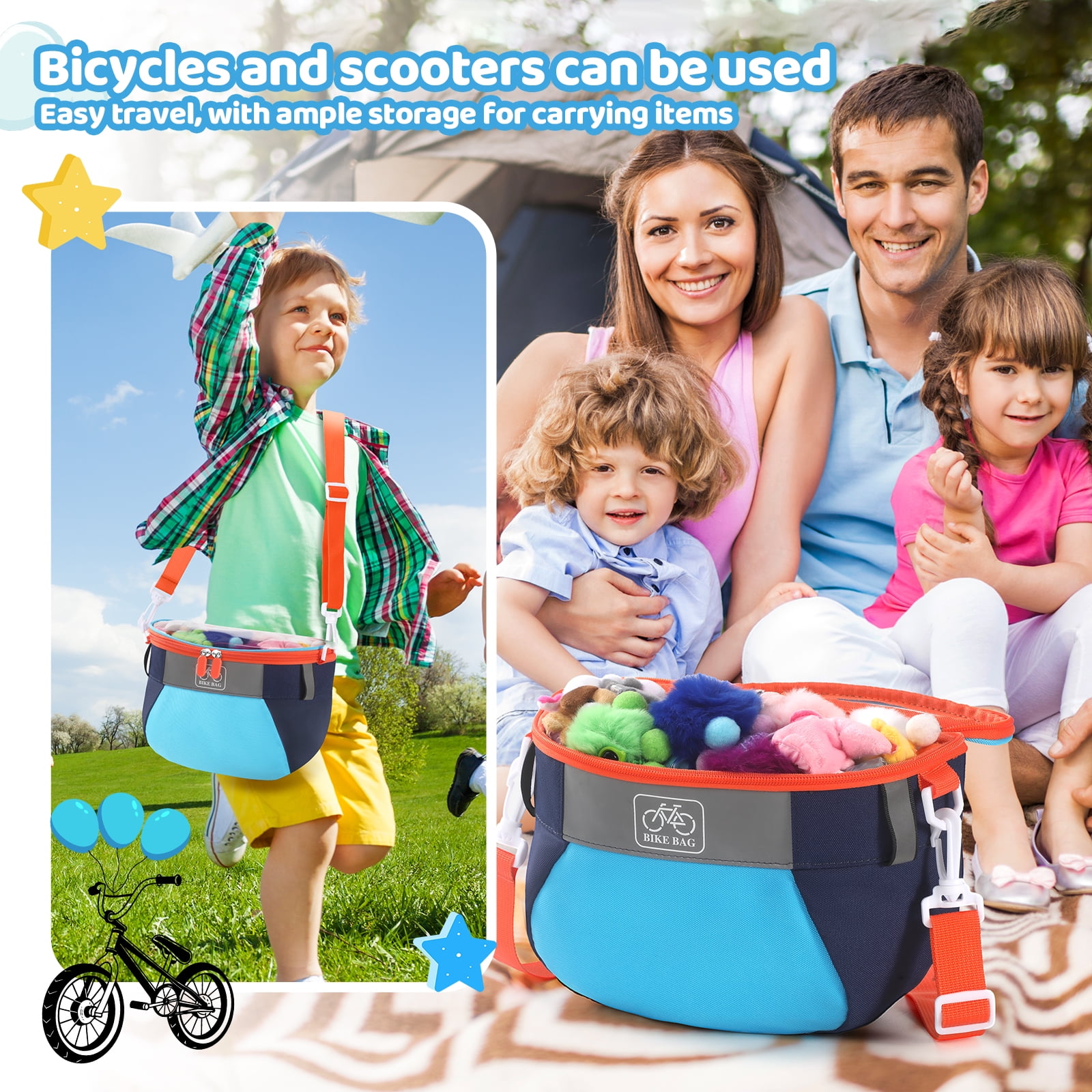 AYAOQIANG Kids Bike Basket,Front Handlebar Bag for Kids Girls Bikes, Semicircle Bike Basket with Zipper for Child Tricycle Bicycle