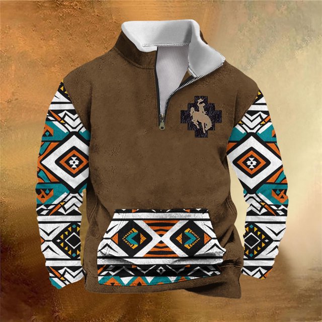 Sudadera sin capucha para hombre, informal, a la moda, con cuello alto, estampado, cremallera, jersey de manga larga, blusa de poliéster para hombre