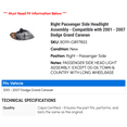thumbnail image 2 of Right Passenger Side Headlight Assembly - Compatible with 2001 - 2007 Dodge Grand Caravan 2002 2003 2004 2005 2006, 2 of 2