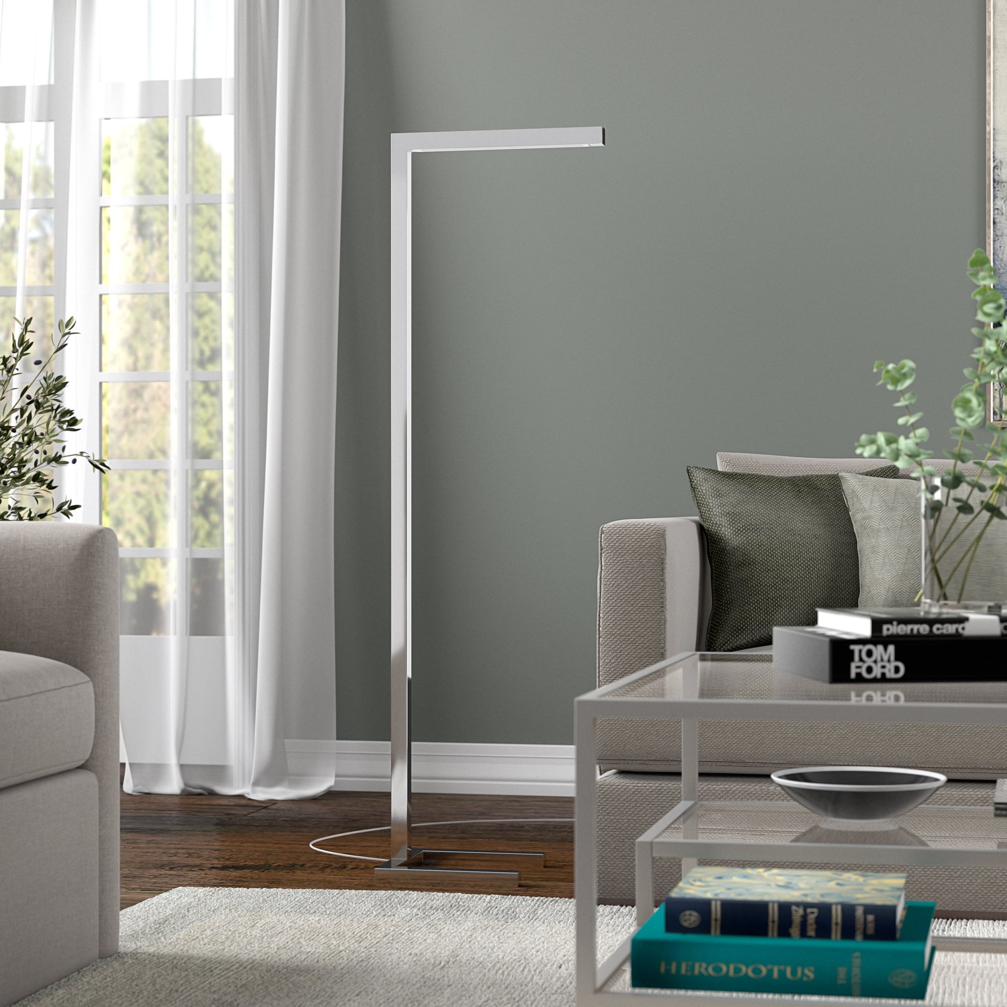 Evelyn&Zoe Malin 52" Modern Metal Floor Lamp with Polished Nickel Rectangle Metal Shade