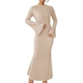 thumbnail image 3 of Women'S Long Sleeve Maxi Dress Ribbed Knit Boat Neck Bodycon Casual Dresses Going Out Outfits Color S, 3 of 9