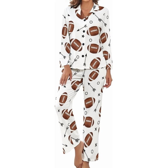 Top-kevin Womens Pajamas Set Football Arrows Soft Long Sleeve Sleepwear Button Down Sets