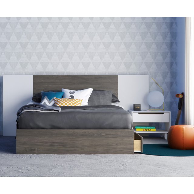 Interval 4 Piece Full Size Bedroom Set Bark Grey and White