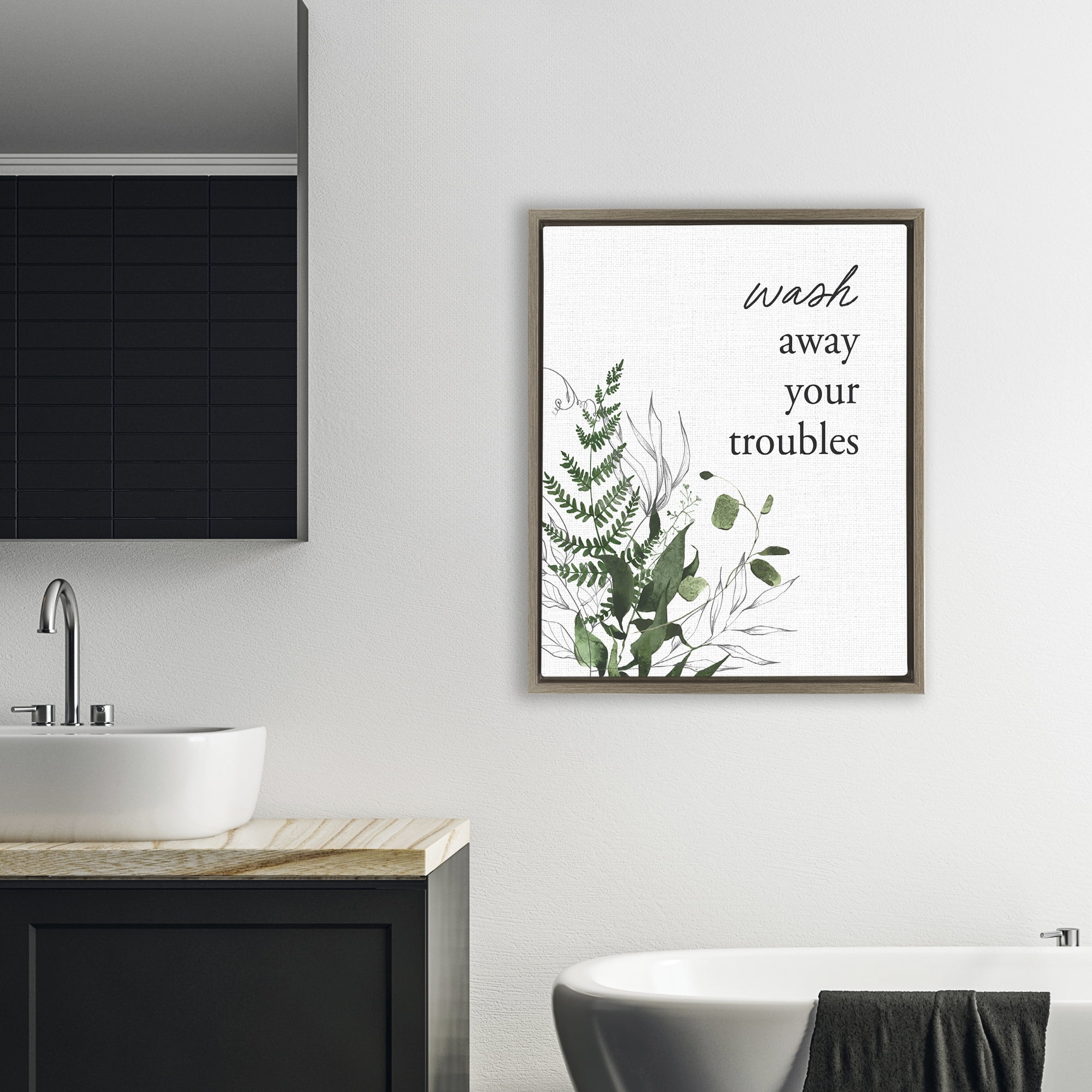 Forest Foliage Wash Away Brown Framed Floater Canvas Wall Art, design by Lettered and Lined