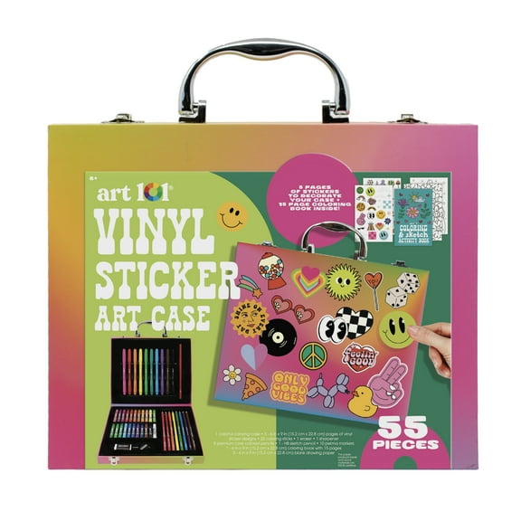 Art 101 Vinyl Sticker and Art Case with 55 Pieces, Coloring Set, for Child Ages 8 