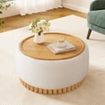 thumbnail image 4 of 29" Round Boucle Storage Ottoman with Reversible Lid and Solid Wood Legs | Modern Coffee Table Footrest for Living Room, No Assembly Required, 4 of 10