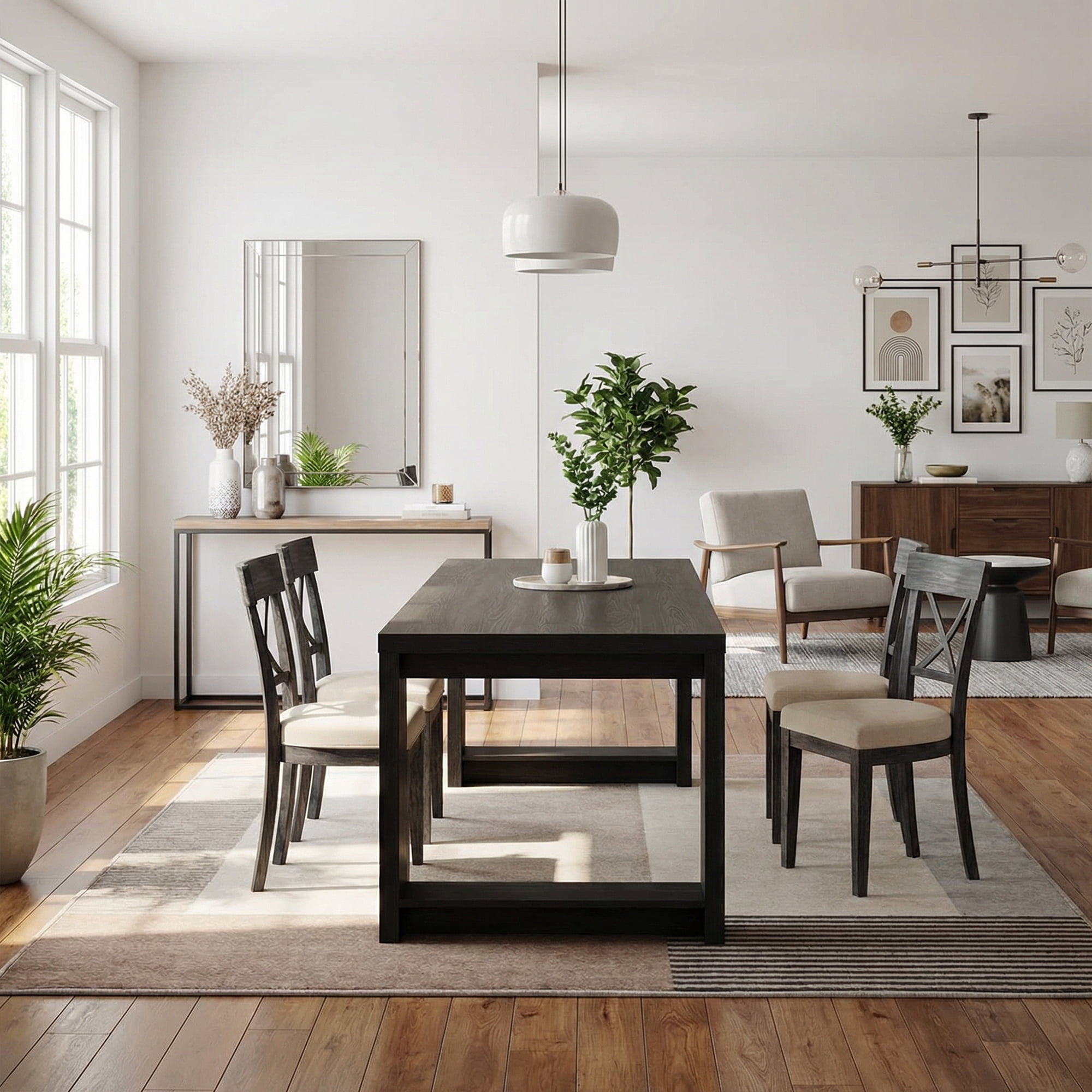 86 Inch Farmhouse Dining Table, Sleek Large Kitchen Table For 8-10 People, Solid MDF Dinner Table With Black Finish, Versatile Table For Home & Office Gatherings