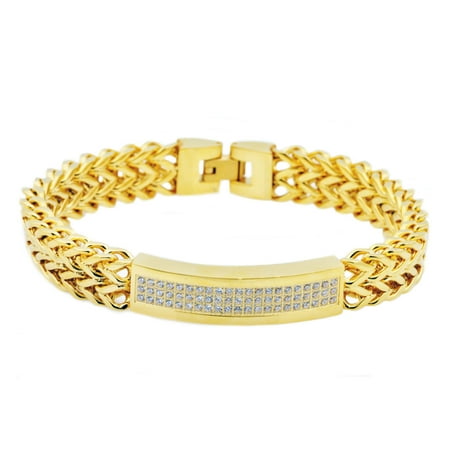 Arista Cubic Zirconia Diamond Men's Bracelet in Gold Plated Stainless Steel, 8.5"