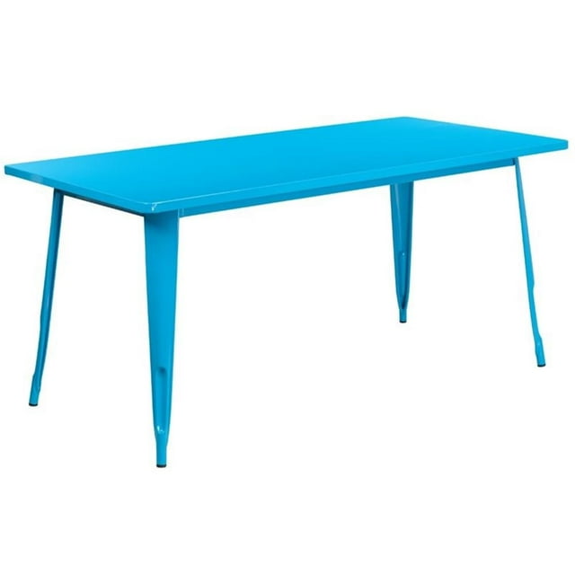 Bowery Hill Contemporary 31.5" x 63" Metal Dining Table in Crystal Blue