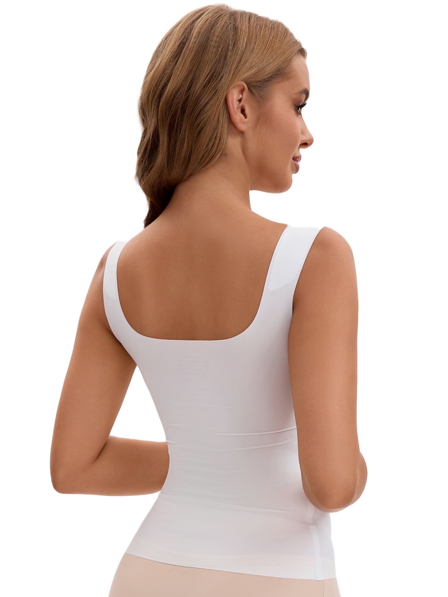 Unique Bargains Women's U Back Tank Tops with Built-In Bra for Everyday Wear XL White