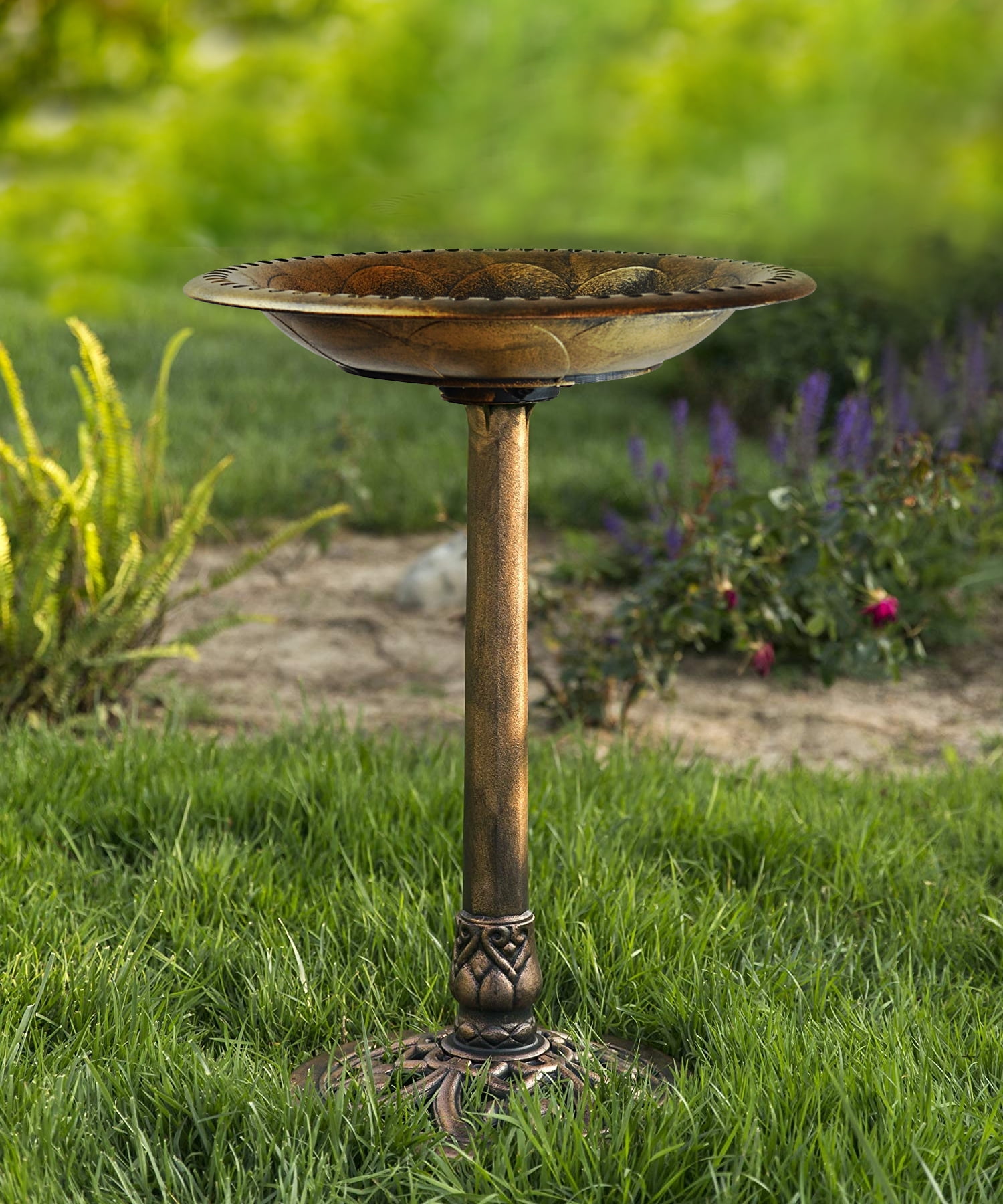 Westcharm 28 Inch Lightweight Poly Resin Outdoor Birdbath for Outside with Decoration Pedestal Base Stand - Antique Bronze (No bird included on the water bowl)