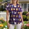 thumbnail image 4 of GEWSEY Easter Scrub Tops Women Plus Size Bunny Egg Print Scrubs Short Sleeve V Neck Holiday Nurse Uniforms with Pockets (Purple, S), 4 of 7