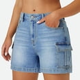 thumbnail image 3 of Women's Summer High Waisted Cargo Denim Shorts 2026 With Flap Pockets Stretchy Casual Hiking Outdoor Bottoms,S, 3 of 4