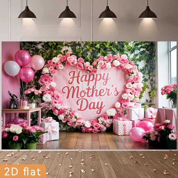 Happy Mother's Day Backdrop Love Mothers Day Heart Background Rose Balloons Greenery Thanks Mom Best Mom Party Decorations Banner Supplies Photo Booth Props