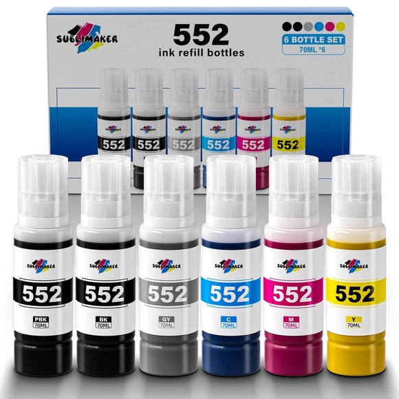 Paquete de 6 botellas de recarga de tinta compatibles con la impresora Epson Ecotank