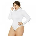 thumbnail image 2 of Xmarks Women's Plus Size Zipper Long Sleeve Bodysuits Basic Leotard White(Turtleneck), 2 of 6
