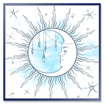 Designart 'Blue Crescent Moon With Stars and Moonstone Pendants' Bohemian & Eclectic Framed Canvas Wall Art Print