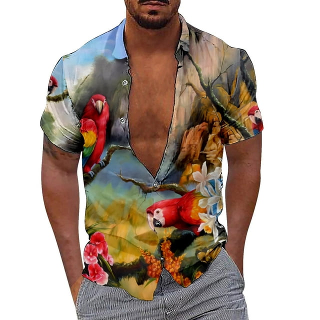 Camisa De Botones Para Hombre Nueva camisa de manga corta holgada informal con estampado digital 3d y estampado de (Sky Blue, 3XL)