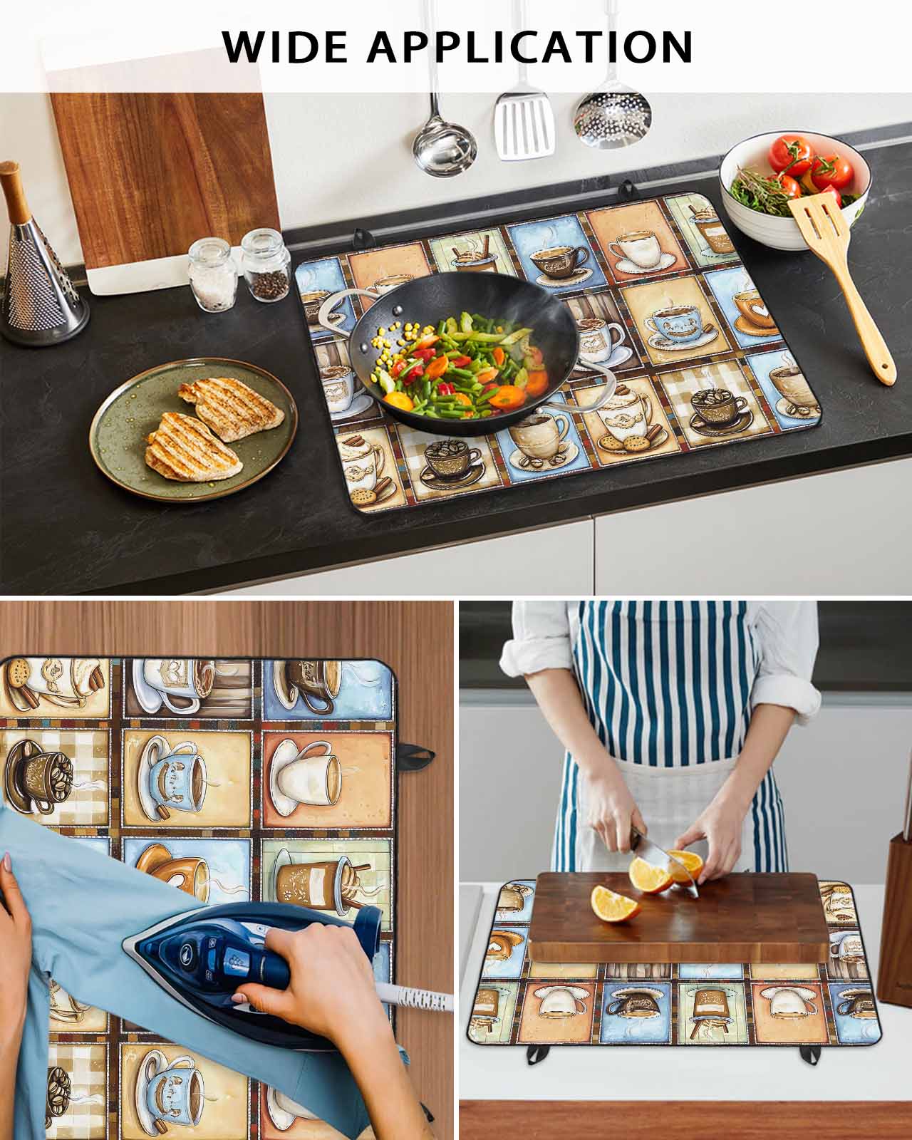 nqOlkjepod Large Induction Cooktop Protector Mat 36"x21", Watercolor Coffee Stove Top Covers for Electric Stove, Retro Coffee Patchwork Decorative Stove Burner Cover Mats, Glass Top Stove Cover