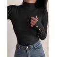 thumbnail image 3 of PRETTYGARDEN Women's Ribbed Mock Neck Long Sleeve Tops | Slim Fitted T-Shirts, Soft Stretch, Decorative Buttons, Going Out Work Casual Wear, Fall Outfits Layering Winter Clothes, 3 of 8