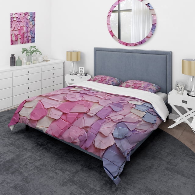 Designart "Dynamic Paint in Pink and Purple" Abstract Geometric Bedding Covert Set - Abstract Pink Modern Bed Set With 2 Shams