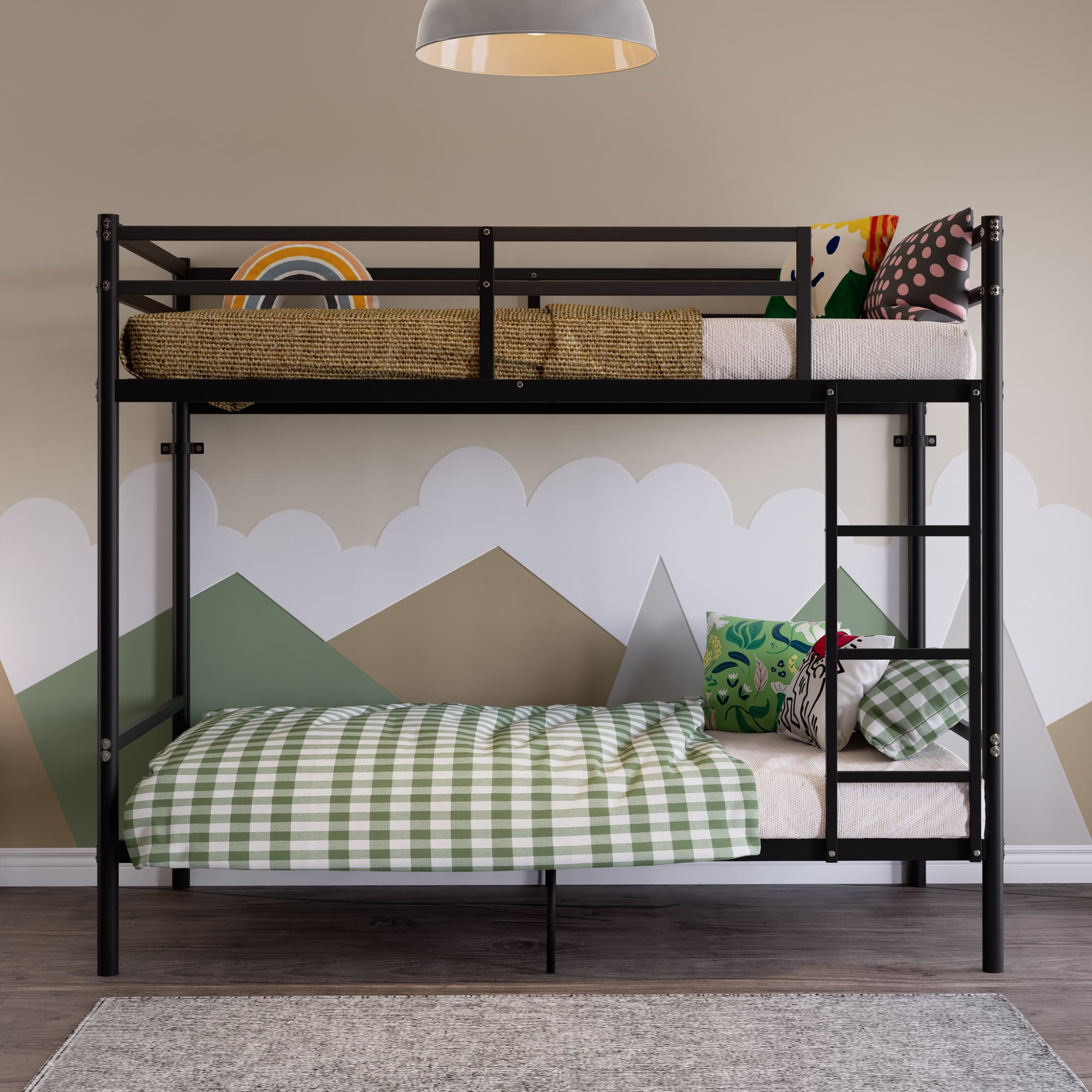 Leumius Bunk Bed Twin Over Twin Size with Ladder and Guardrail,Heavy Duty Metal Slats Support,No Box Spring Needed,Small Space Saving Furniture for Bedroom Dorm,Black
