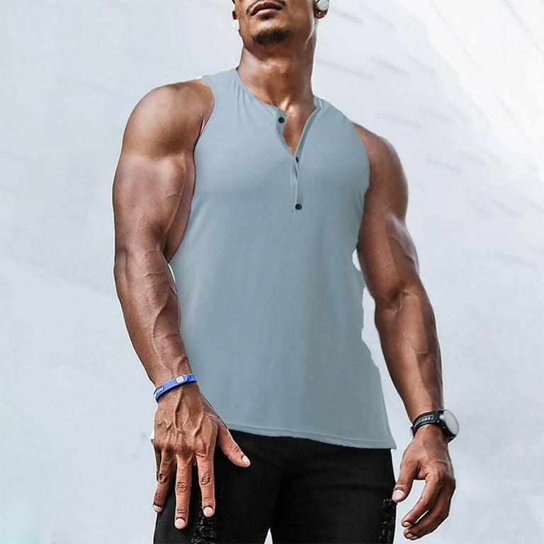 Ierhent Tank Tops Men Men s A Shirts Tight Fit Tank Tops Cotton Spandex Undershirts Blue 2XL Walmart