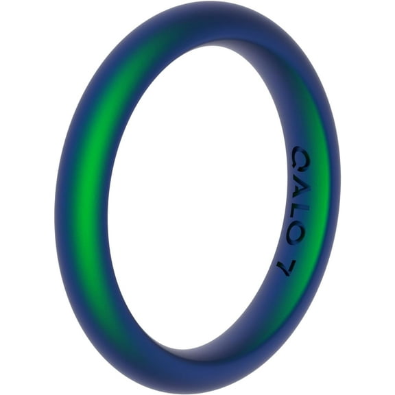 QALO Women's Rubber Silicone Ring, Classic Stackable Rubber Wedding Band, Breathable, Durable Engagement Silicone Ring, 3mm Wide 2mm Thick, Holographic Green, Size 8