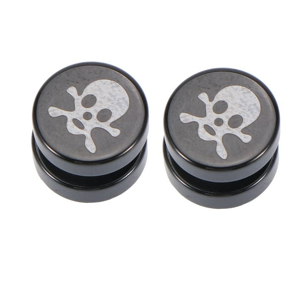EeaseMX 2 pendientes magnéticos de acero de titanio de 1 x 1 cm con diseño de calavera, tipo B (negros)