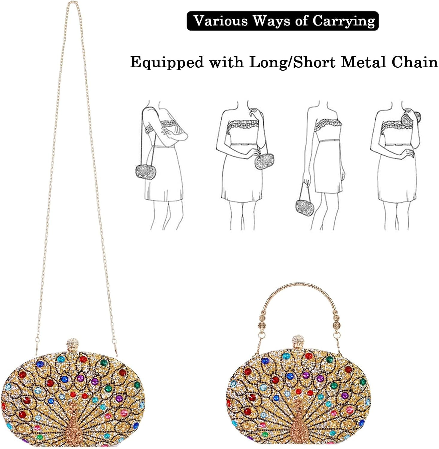 Womens Vintage Beaded Rhinestone Peacock Clutch Purse Handmade Crossbody Bag Evening Handbag For Wedding Party Prom