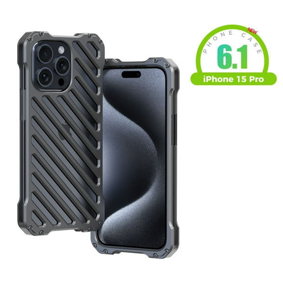 ELEHOLD Rugged Metal Case for iPhone 15 Pro Heavy Duty Military Grade Aluminum Alloy Metal Bumper Hollow Design Heat Dissipation Shockproof Protection Armor Case for iPhone 15 Pro -6.1"