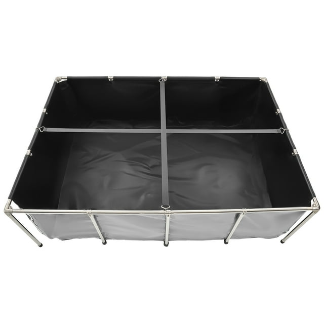 KFFKFF Canvas Fish Pond, 470 Gal Above Ground Fish Pond, PVC Koi Tank with Clear Viewing Panel, Rectangular Goldfish Tank with Stainless Steel Frame & Drain Valve