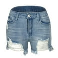 thumbnail image 2 of Women's Mid Rise Ripped Denim Shorts Frayed Raw Hem Casual Jeans Shorts, 2 of 5