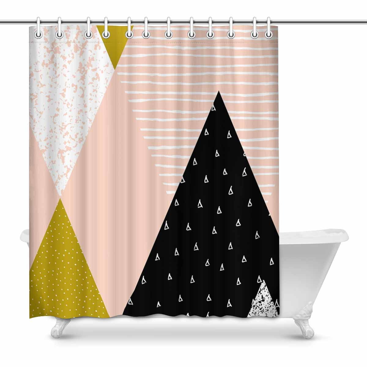 Pink House Decor Shower Curtain, Black White And Gold Shower Curtain