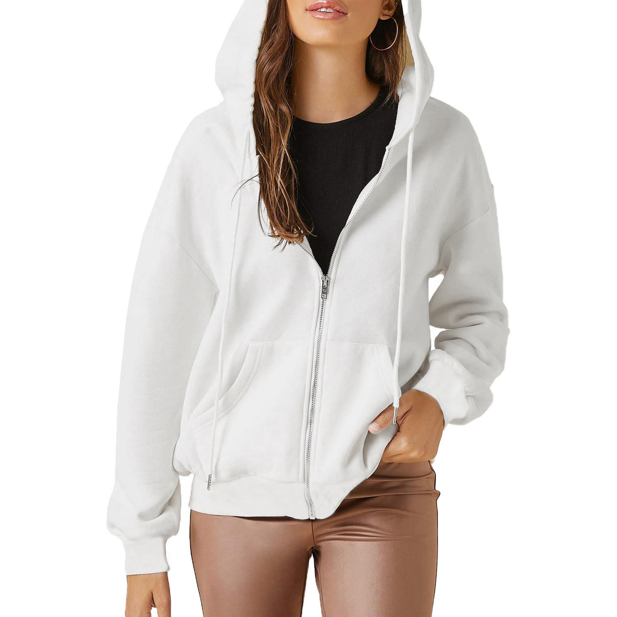 Women's white hooded zip up sweatshirt sale