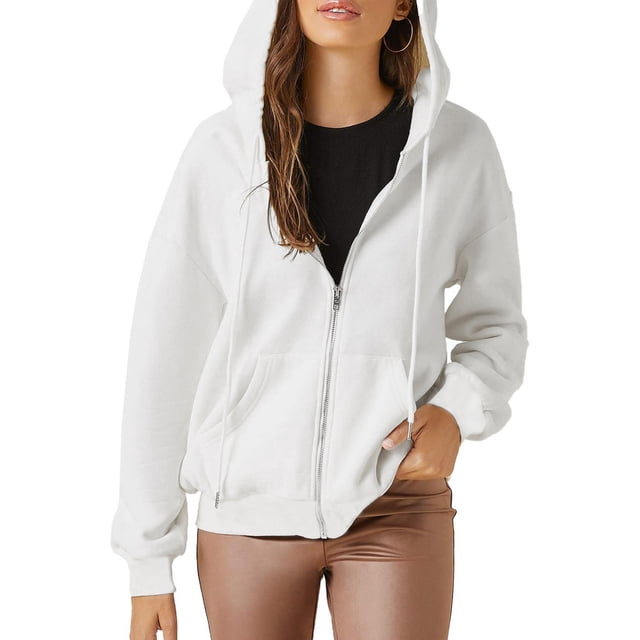 xiaxaixu Femmes Manches Longues Couleur Unie Doublée Zip en Vrac à Capuche