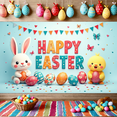 thumbnail image 3 of LUUFILx Easter Bunny Chick Happy Easter Banner Spring Festival Decoration Backdrop Colorful Eggs Photography Props Holiday Party Supplies Children's Room Decor, 3 of 7