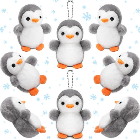 Llavero de peluche Skylety Penguin, 10 cm, 8 unidades, gris