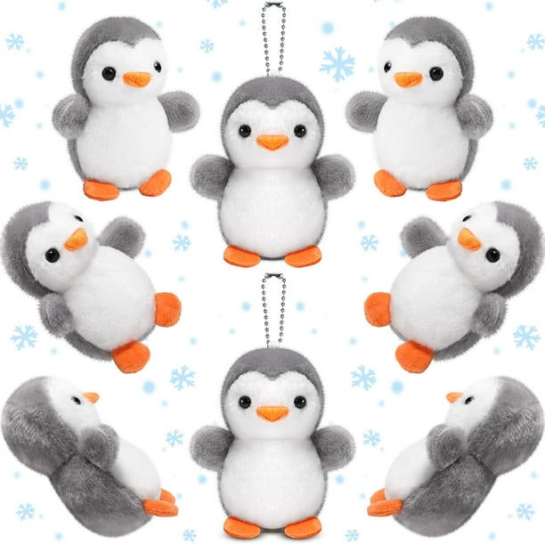 Llavero de peluche Skylety Penguin, 10 cm, 8 unidades, gris