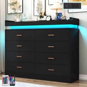 ChVans 8-Drawer Black Dresser with LED Lights