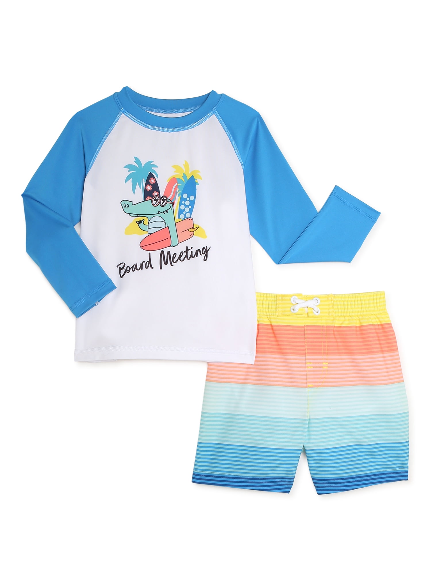 Wonder Nation Baby and Toddler Boy Rash Guard and Swim Trunks, 2Piece