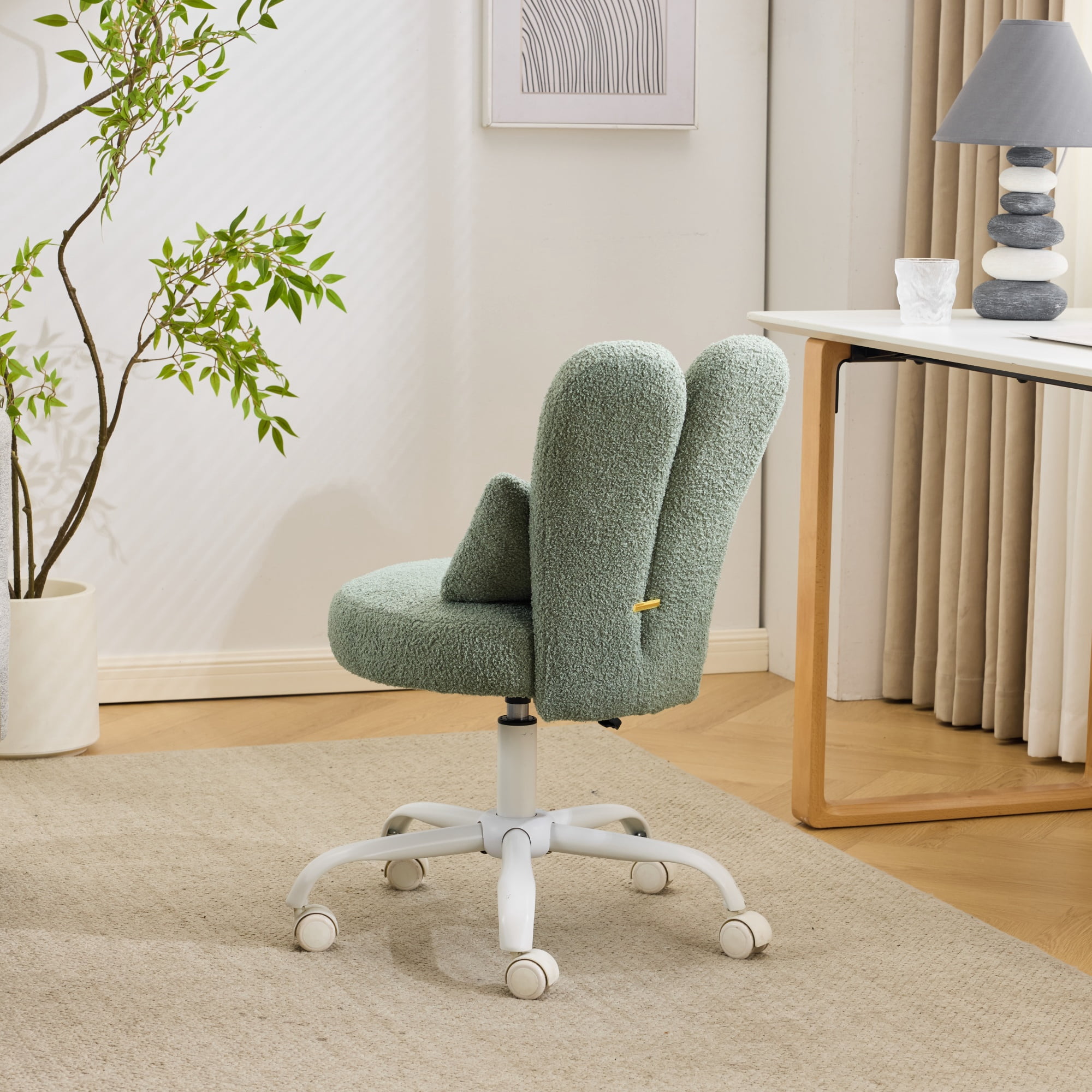 Ktaxon Teddy Fleece Office Chair, Rabbit Ear Backrest Vanity Chair, Adjustable Swivel Reading Chair for Home Office Green