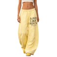thumbnail image 3 of ibiyuan Women Back Small Letter Printed Wide Leg Pants, High Waist Loose Relax Fit Soft Athletic Trousers Breathable Bottoms Travel Casual Street Daily Outfit, 3 of 6