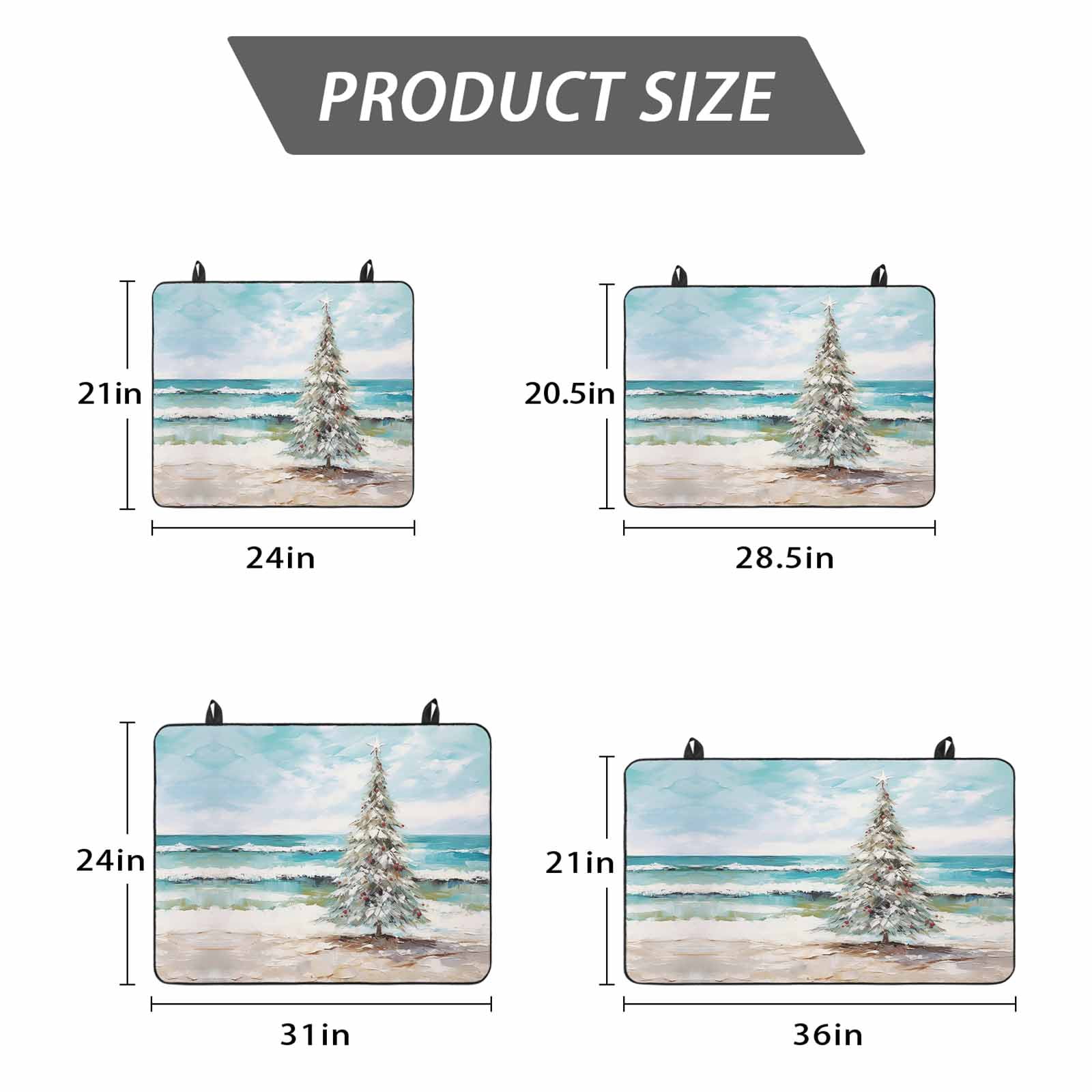 Coastal Christmas Tree Stove Top Cover for Electric Stove, Heat-proof & Non Slip Glass Top Stove Cover Protector, Modern Oil Painting Beach Xmas Tree Kitchen Flat Cooktop Rubber Mat 24x21 Inches