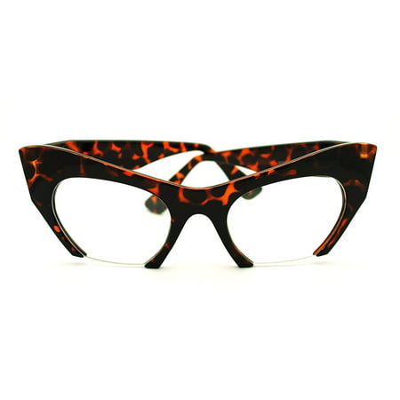 Tortoise High Fashion Runway Croped Exposed Lens Cat Eye Glasses, Imported By SA106